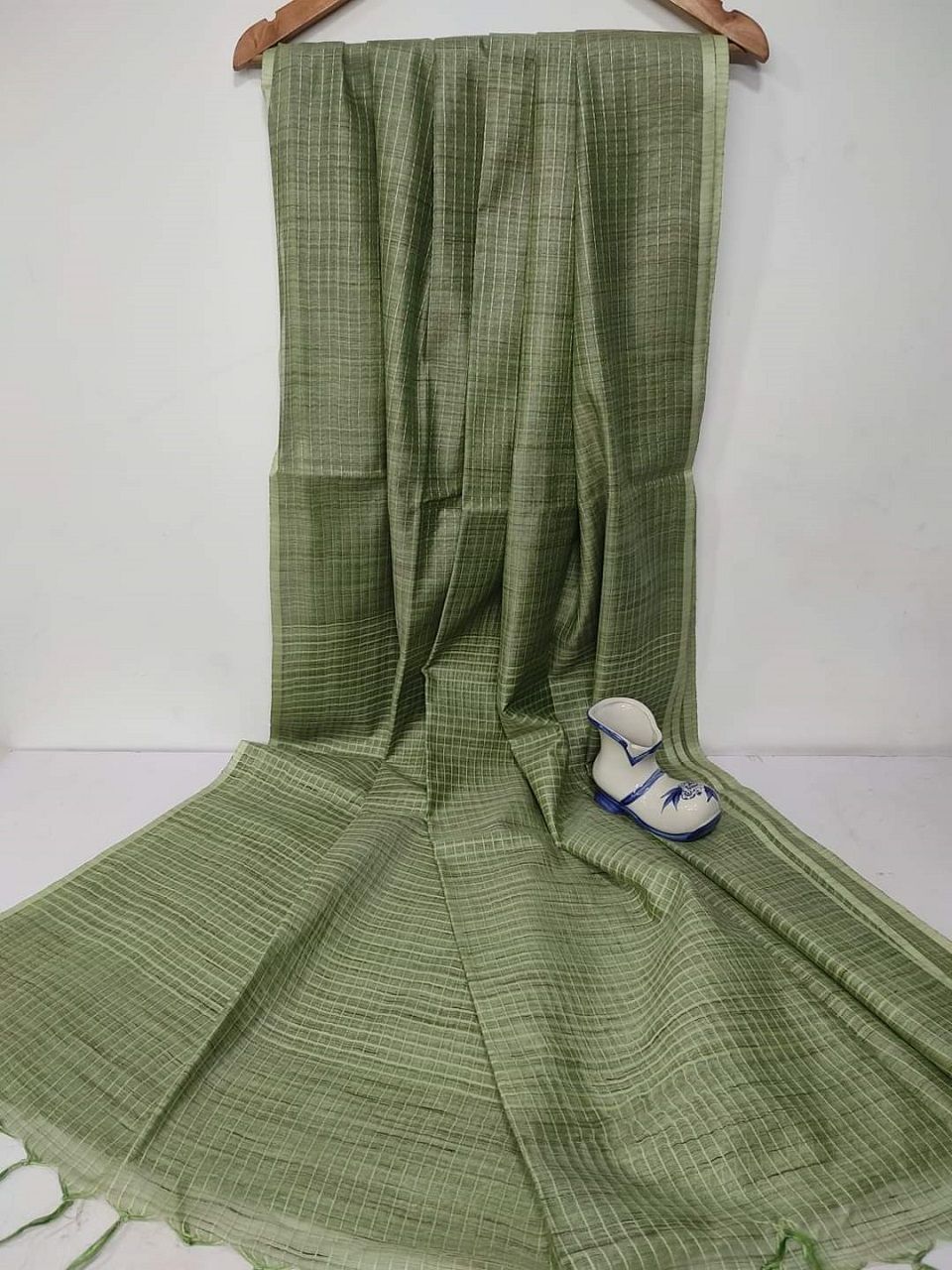 Poise Pastel Green Light Weight Office Wear Jute Kota Silk Saree