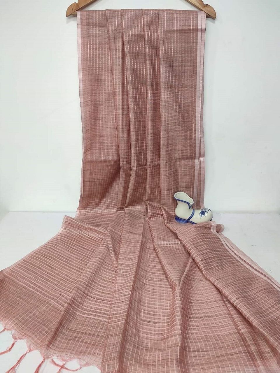 Pretty Pastel Peach Light Weight Office Wear Jute Kota Silk Saree