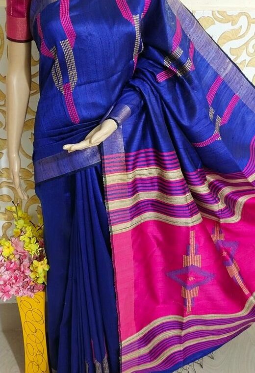Rich Royal Pure Tussar Dupion Raw Silk Handwoven Saree