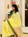 Awesome Yellow Cotton Handloom Saree With Intricately Woven Pallu