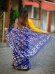 Magnificent Dark Blue Pure Resham Muslin Jamdani Saree