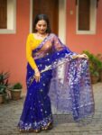 Magnificent Dark Blue Pure Resham Muslin Jamdani Saree