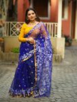 Magnificent Dark Blue Pure Resham Muslin Jamdani Saree