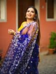 Magnificent Dark Blue Pure Resham Muslin Jamdani Saree