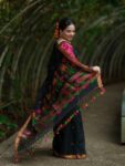 Captivating Black Linen Jamdani Saree Makar Sankranti Special