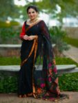 Captivating Black Linen Jamdani Saree Makar Sankranti Special