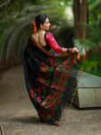 Captivating Black Linen Jamdani Saree Makar Sankranti Special