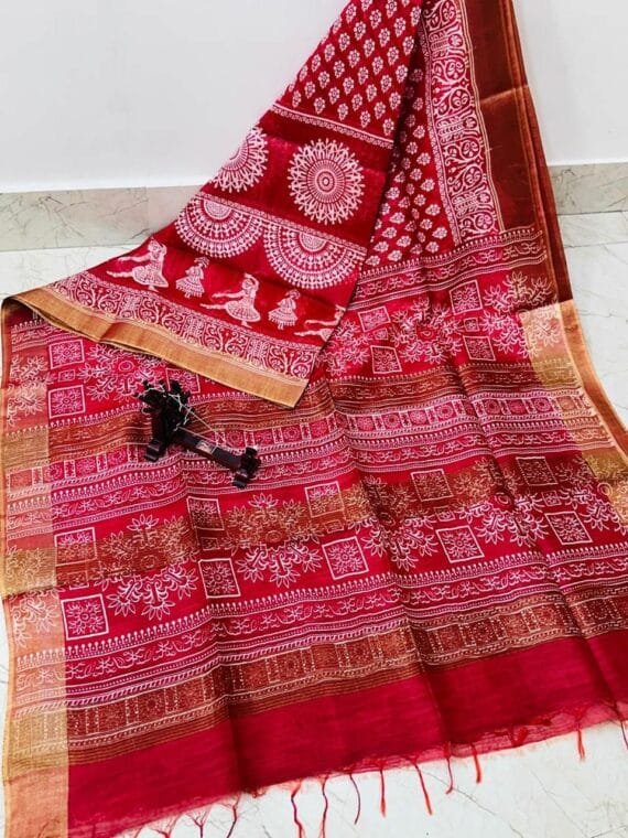 Kanchi cotton silk saree x mini border : Red
