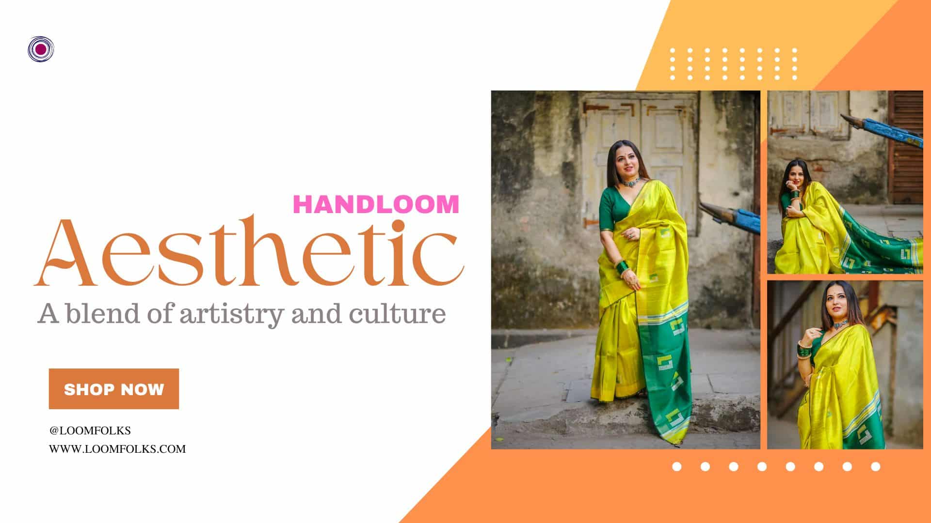 Mighty Yellow Green Pure Tussar Dupion Raw Silk Handwoven Saree
