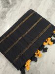 Black Pure Cotton Zari Stripe Comfy Soft Saree