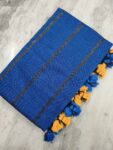 Blue Pure Cotton Zari Stripe Comfy Soft Saree