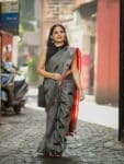 Comfy Soft Grey Cotton Ikkat Office Wear Formal Saree