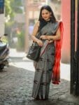 Comfy Soft Grey Cotton Ikkat Office Wear Formal Saree