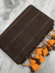 Dark Brown Pure Cotton Zari Stripe Comfy Soft Saree