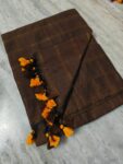 Dark Brown Pure Cotton Zari Stripe Comfy Soft Saree1