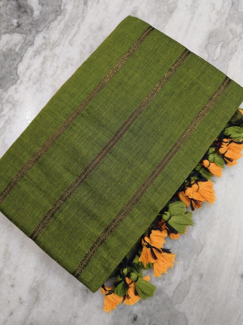 Mehendi Green Pure Cotton Zari Stripe Comfy Soft Saree