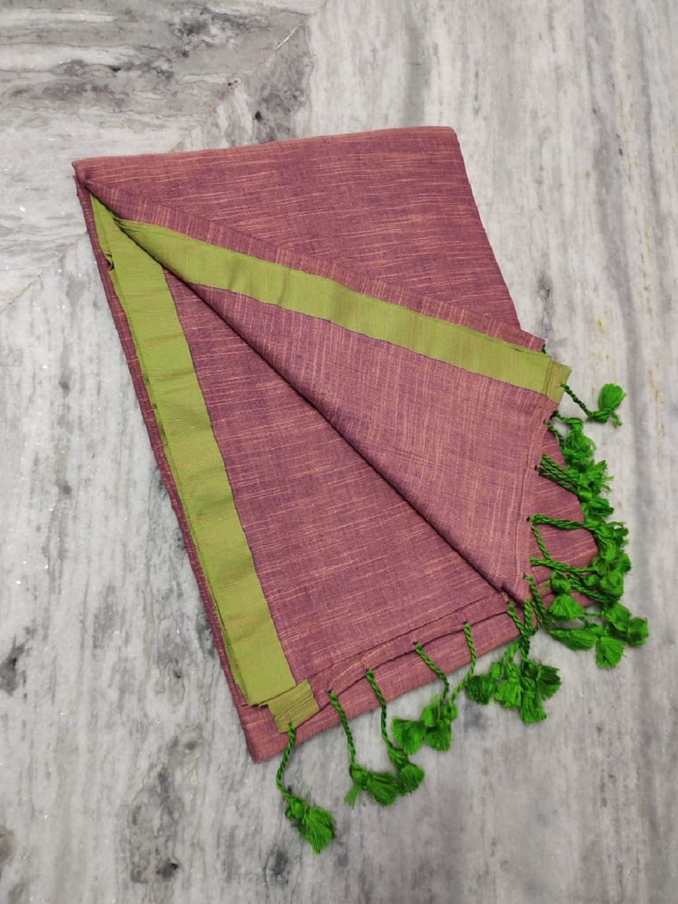 Pastel Pink Green Dual Tone Pure Cotton Saree With Long Tassel