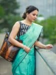 Perfect Smart Soothing Ocean Blue Cotton Ikkat Office Wear Formal Saree