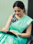 Perfect Smart Soothing Ocean Blue Cotton Ikkat Office Wear Formal Saree