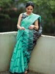 Perfect Smart Soothing Ocean Blue Cotton Ikkat Office Wear Formal Saree