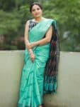 Perfect Smart Soothing Ocean Blue Cotton Ikkat Office Wear Formal Saree