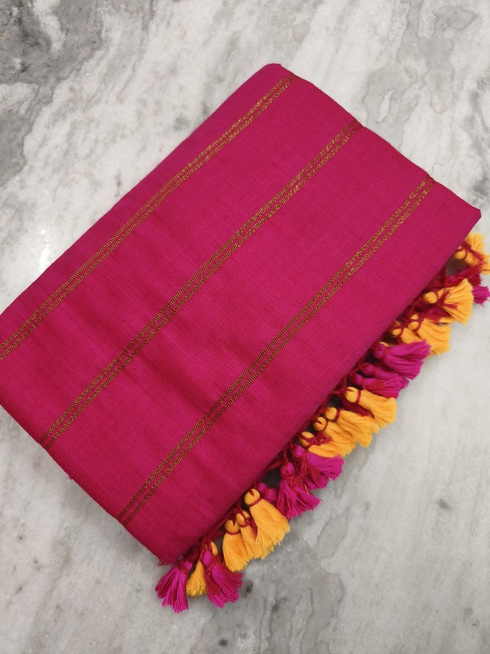 Pink Cotton Zari Stripe Comfy Soft Saree