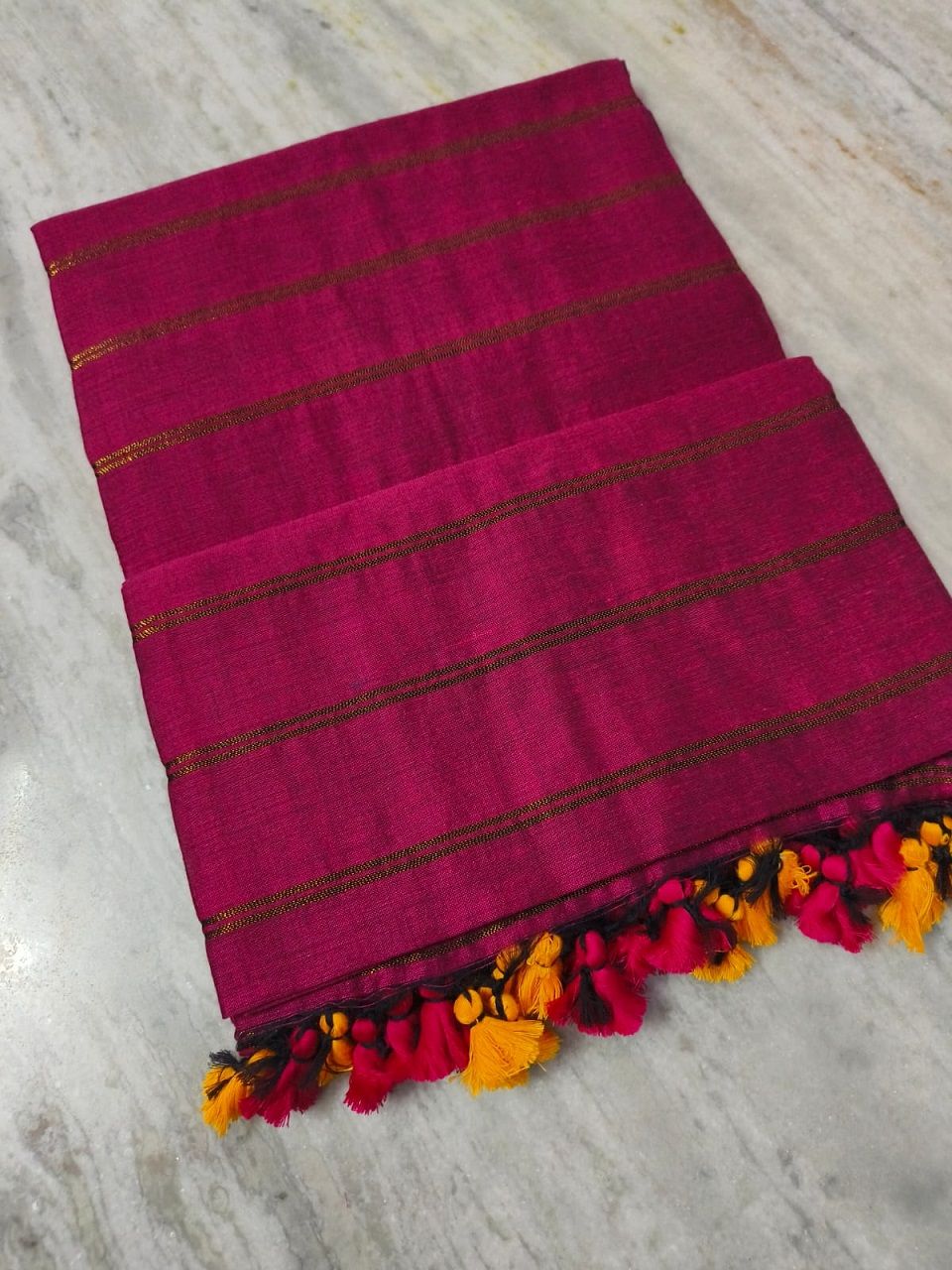 Pink Cotton Zari Stripe Comfy Soft Saree1