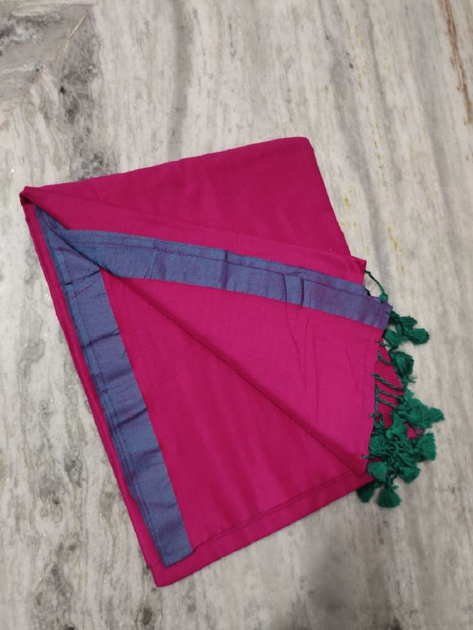 Pink Denim Blue Dual Tone Pure Cotton Saree With Long Tassel
