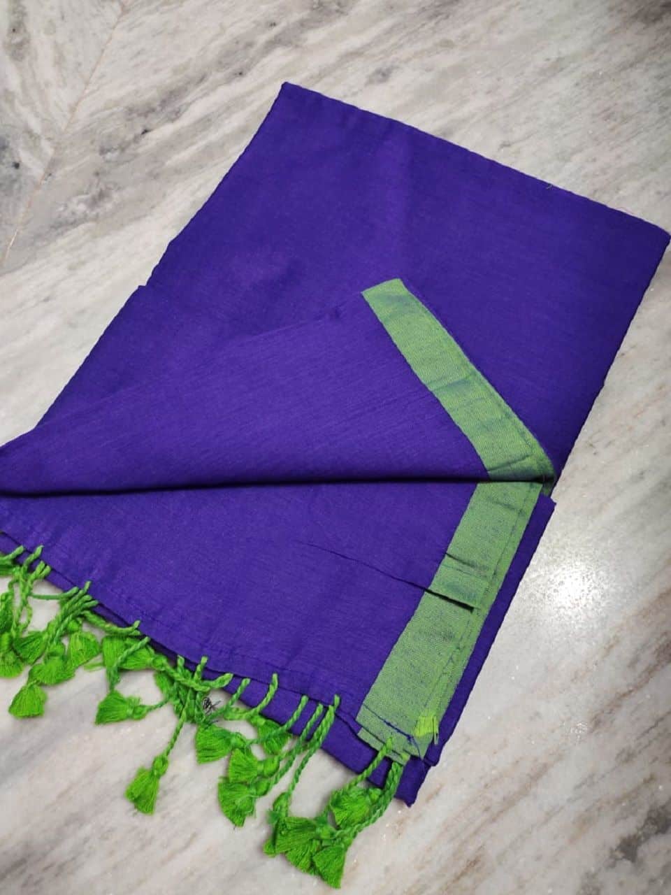 Voilet Green Dual Tone Pure Cotton Saree With Long Tassel