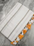 White Pure Cotton Zari Stripe Comfy Soft Saree