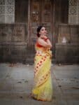 Awesome Yellow Pure Resham By Resham Muslin Thread Work Saree1