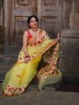 Awesome Yellow Pure Resham By Resham Muslin Thread Work Saree1