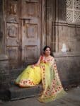 Awesome Yellow Pure Resham By Resham Muslin Thread Work Saree1