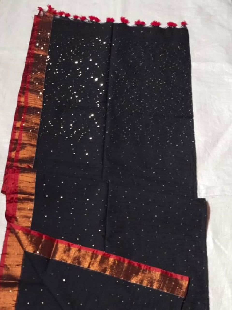 Black Allover Sequins Woven Party Wear Pure Cotton Saree