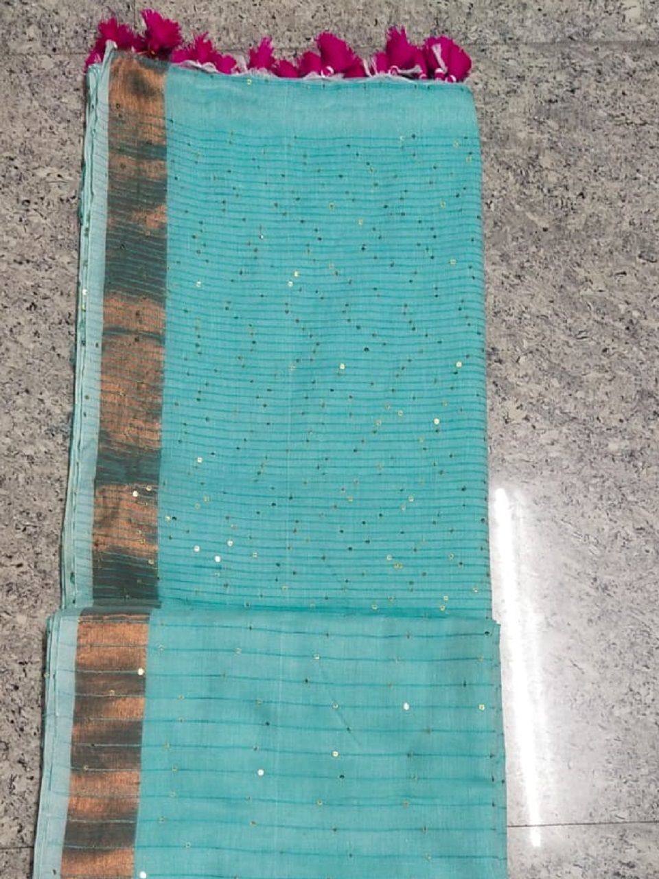 Blue Allover Sequins Woven Party Wear Pure Cotton Saree