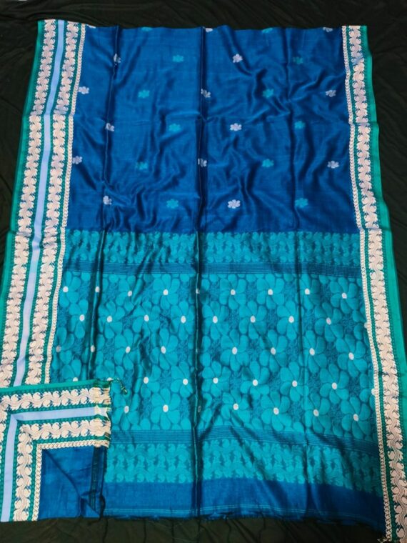 Blue Blend Pure Cotton Handwoven Soft Elegant Floral Design Saree