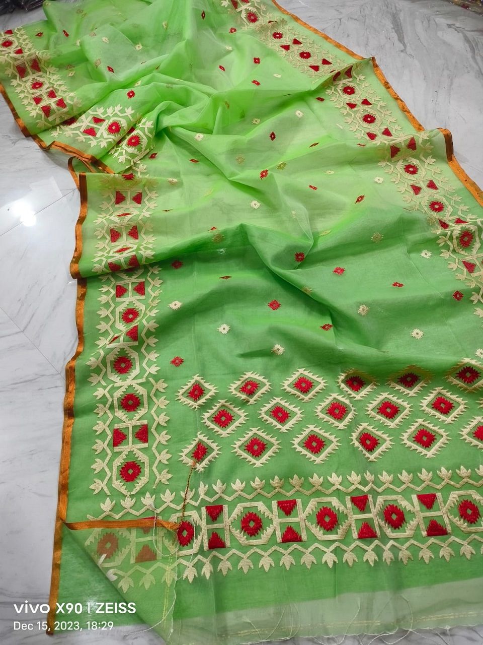 Delightful Green Pure Resham By Resham Muslin Thread Work Saree