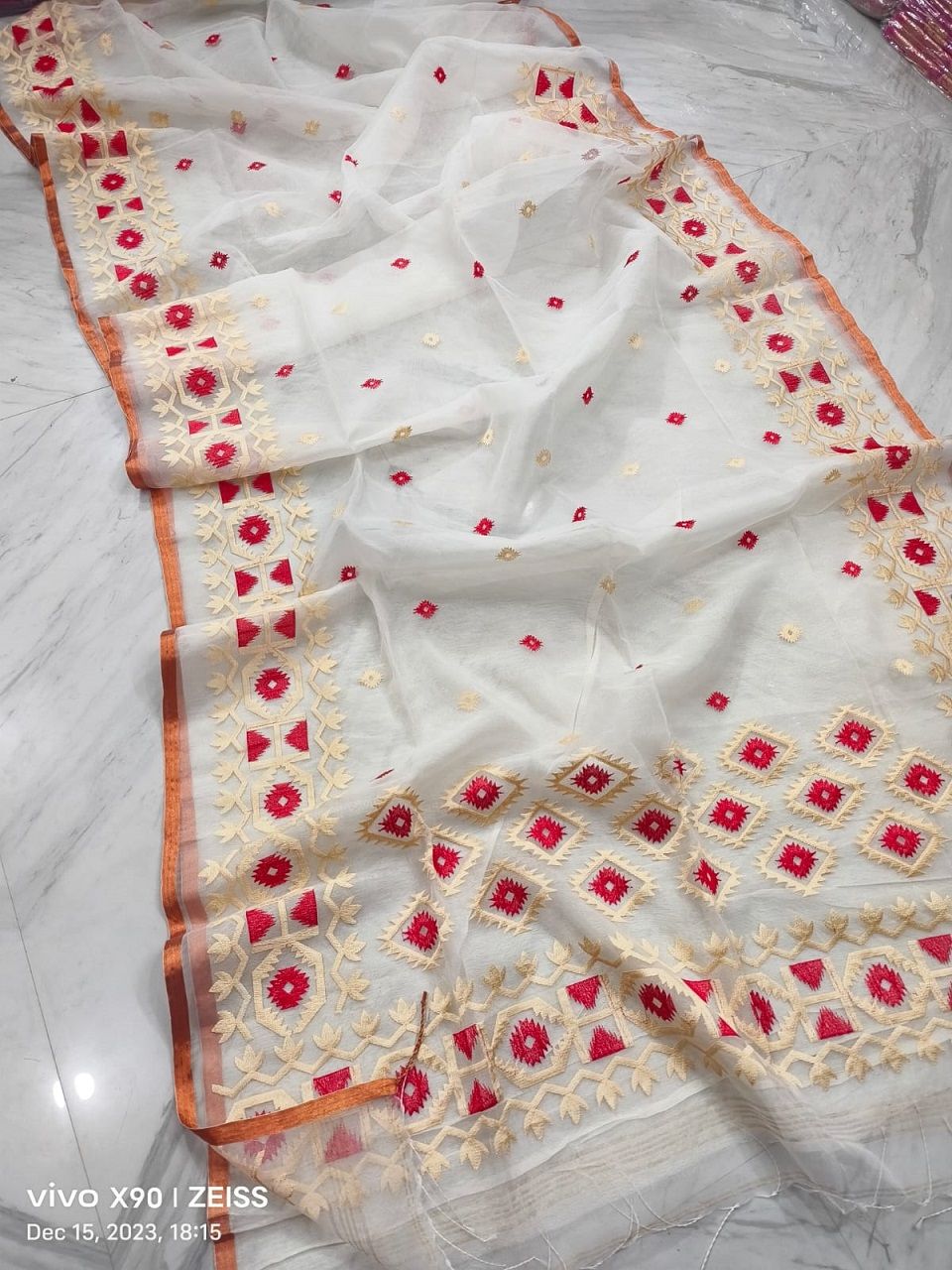 Divine White Pure Resham By Resham Muslin Thread Work Saree