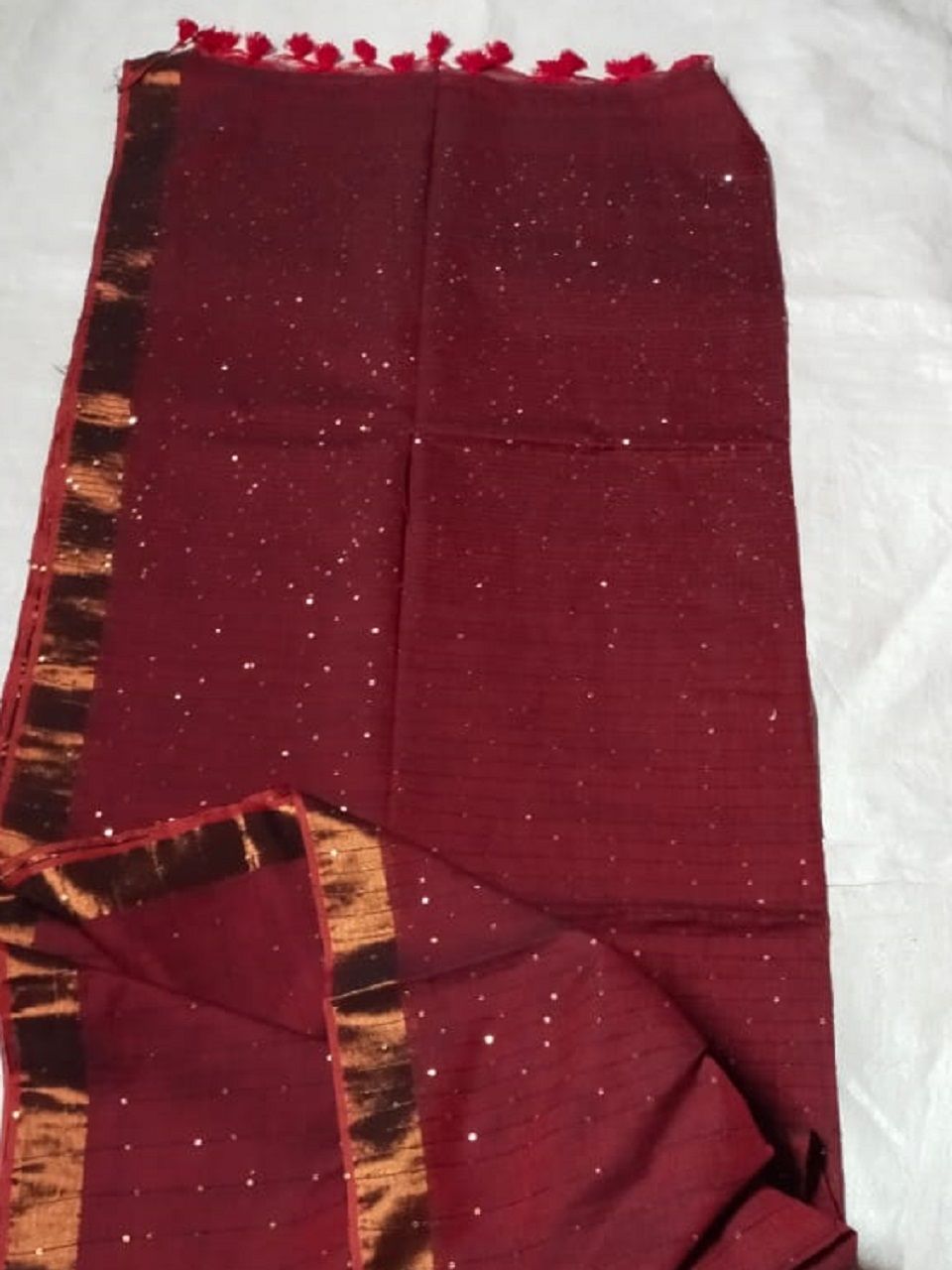 Maroon Allover Sequins Woven Party Wear Pure Cotton Saree