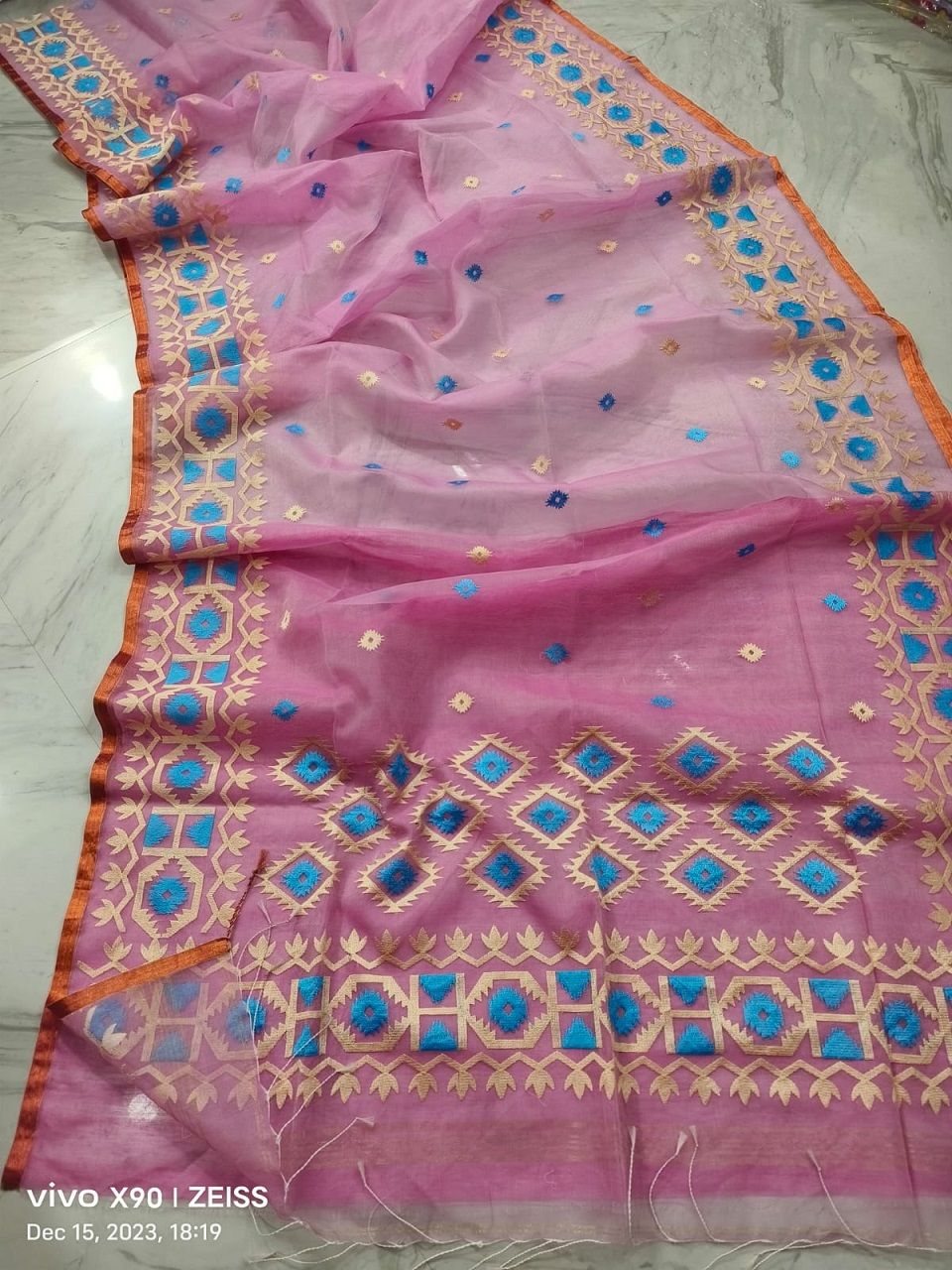 Pretty Pink Pure Resham By Resham Muslin Thread Work Saree