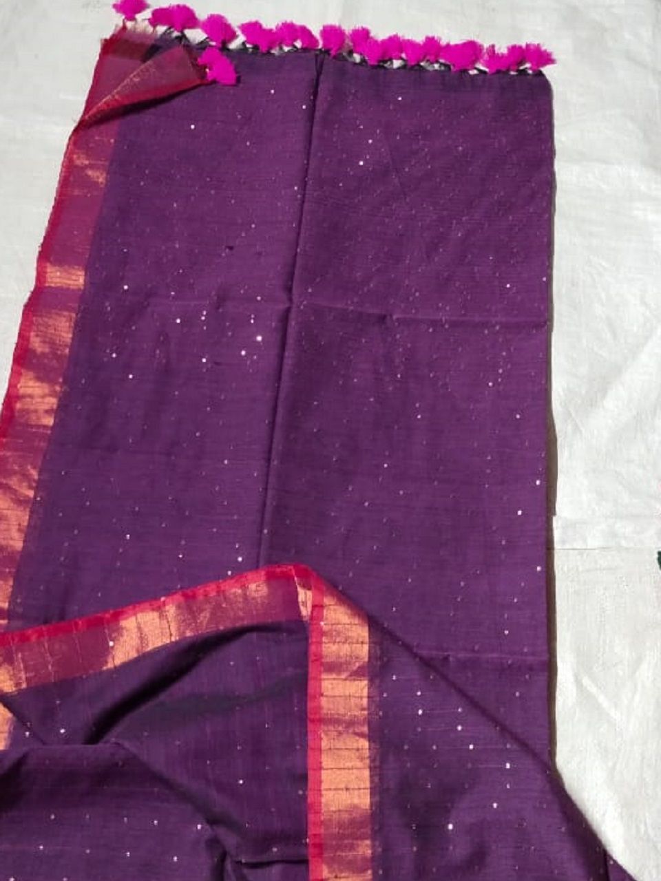 Purple Allover Sequins Woven Party Wear Pure Cotton Saree