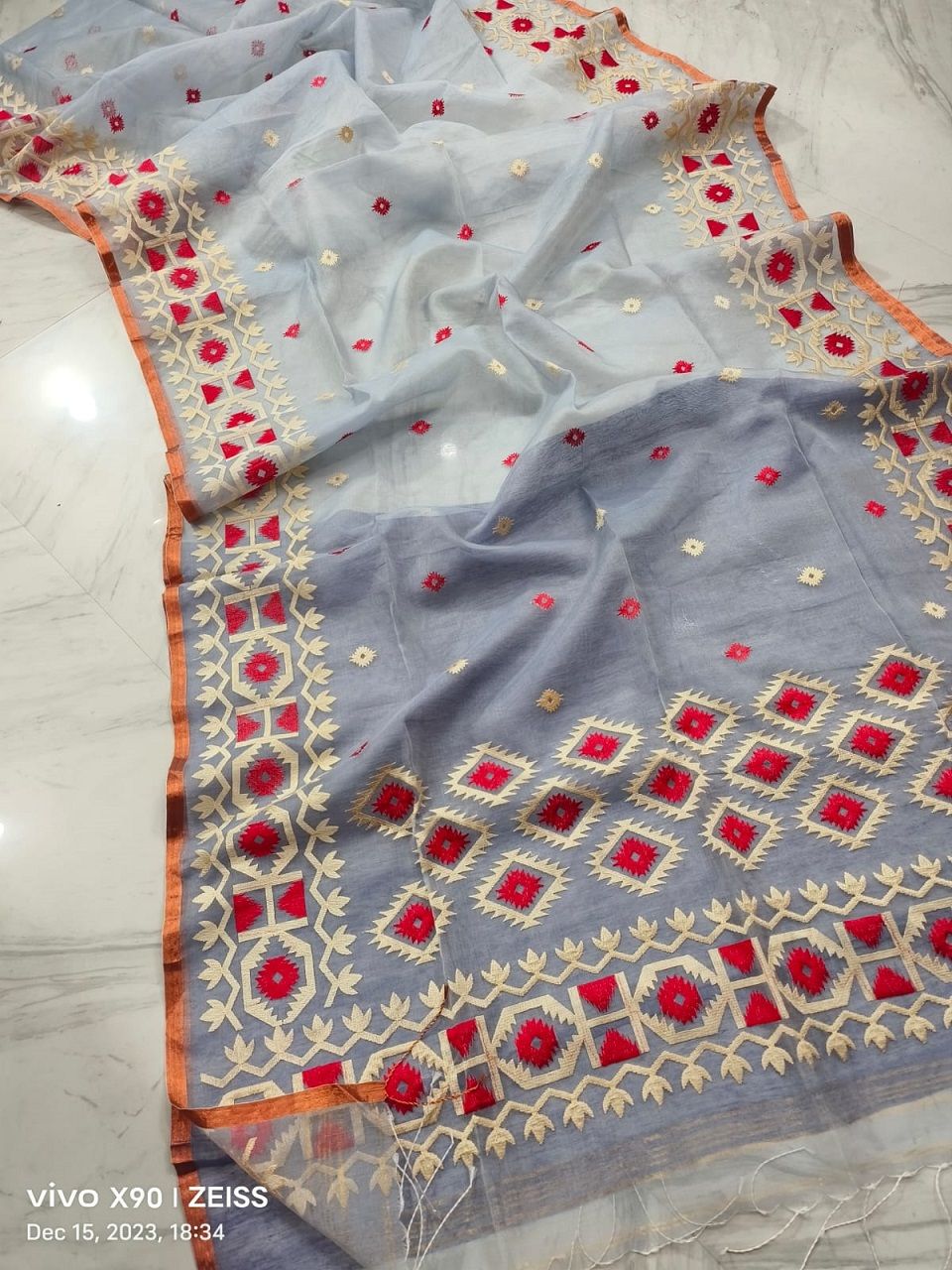 Tender Lavendar Pure Resham By Resham Muslin Thread Work Saree