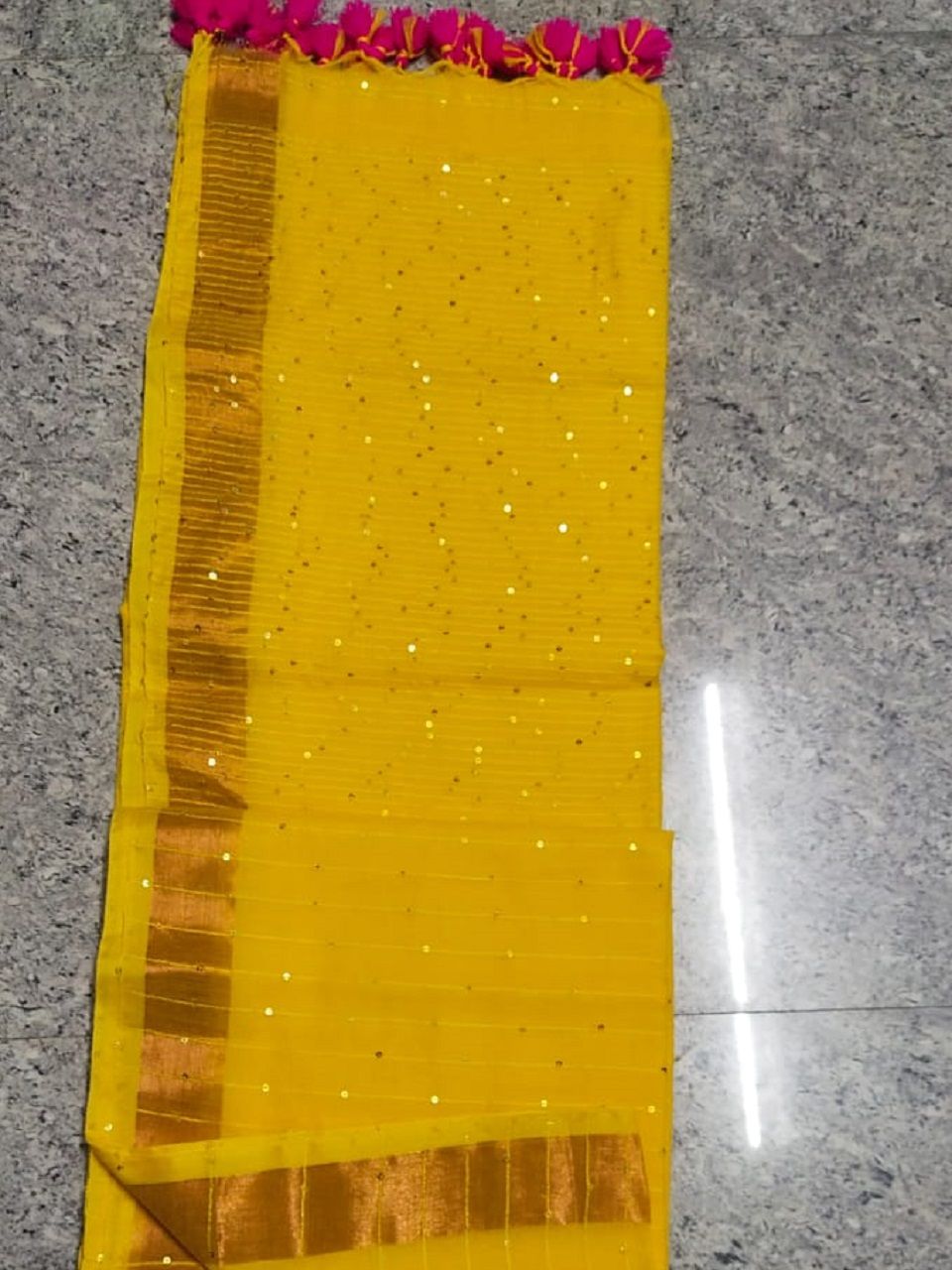 Yellow Allover Sequins Woven Party Wear Pure Cotton Saree