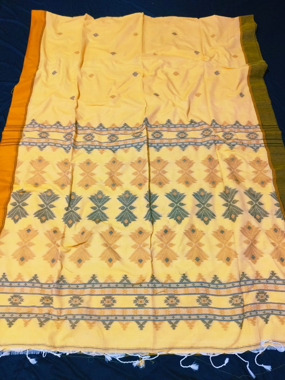 Yellow Pure Handloom Cotton Saree With Contrast Borders