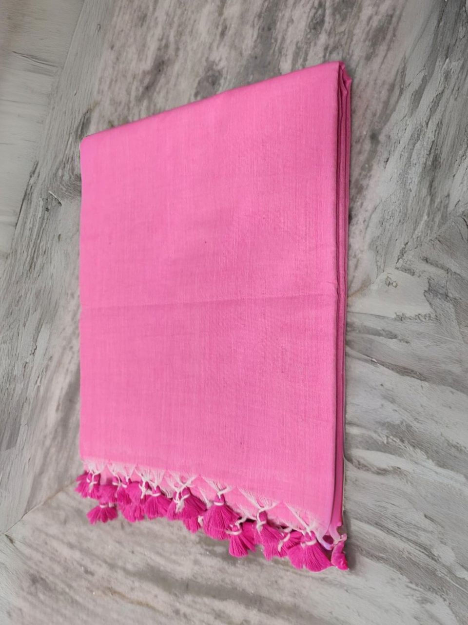 Baby Pink Plain Soft Cotton Saree With Running Blouse Piece