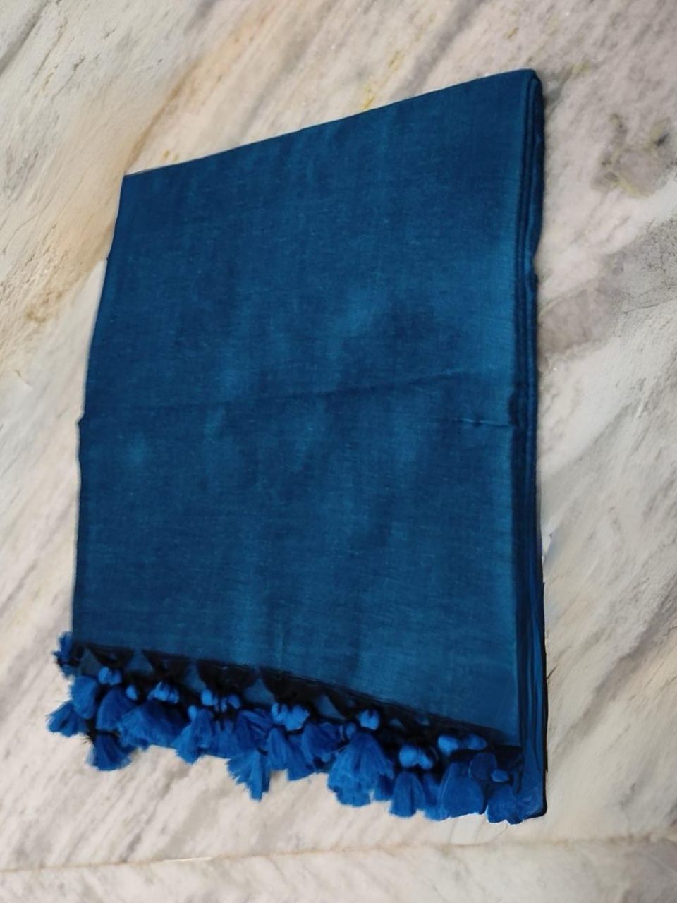 Bluish Black Plain Soft Cotton Saree With Running Blouse Piece