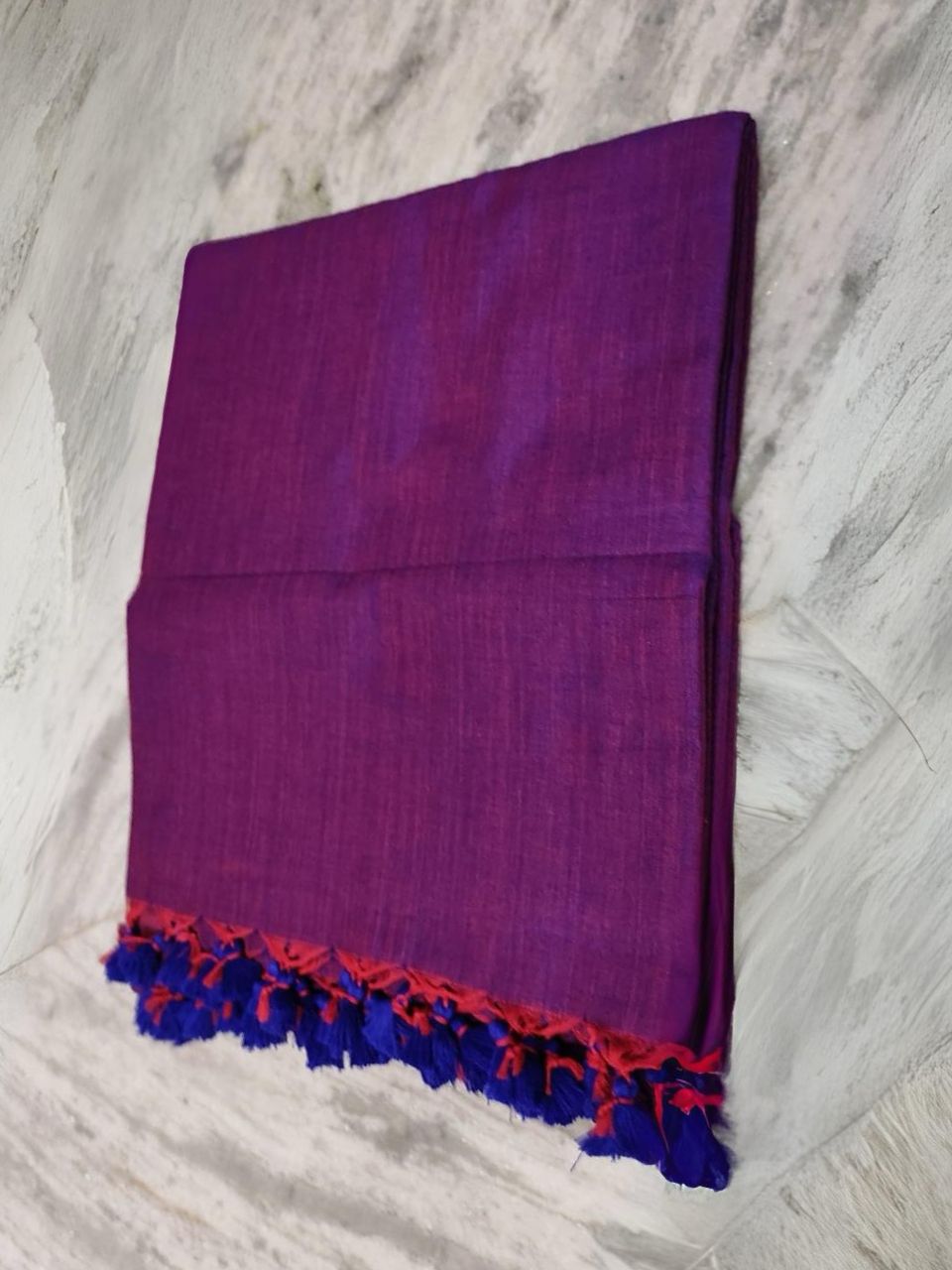 Bluish Purple Plain Soft Cotton Saree With Running Blouse Piece