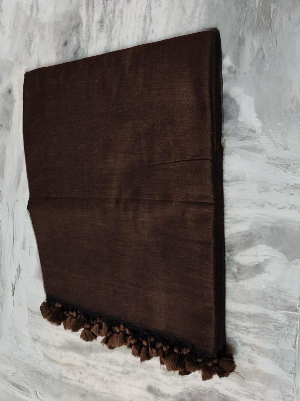 Chocolate Brown Plain Soft Cotton Saree With Running Blouse Piece