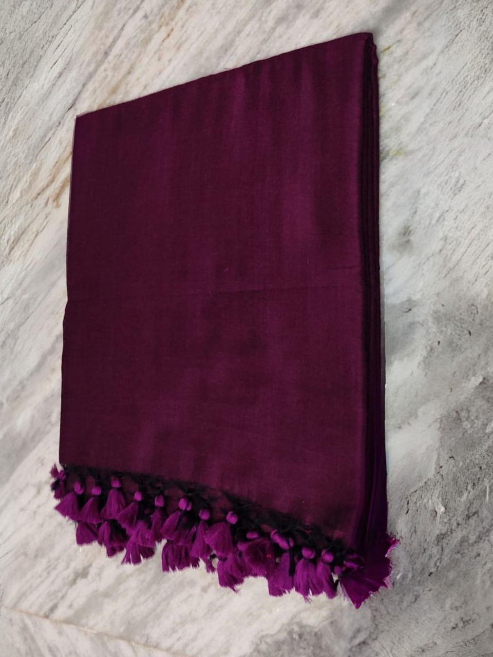 Dark Wine Purple Plain Soft Cotton Saree With Running Blouse Piece