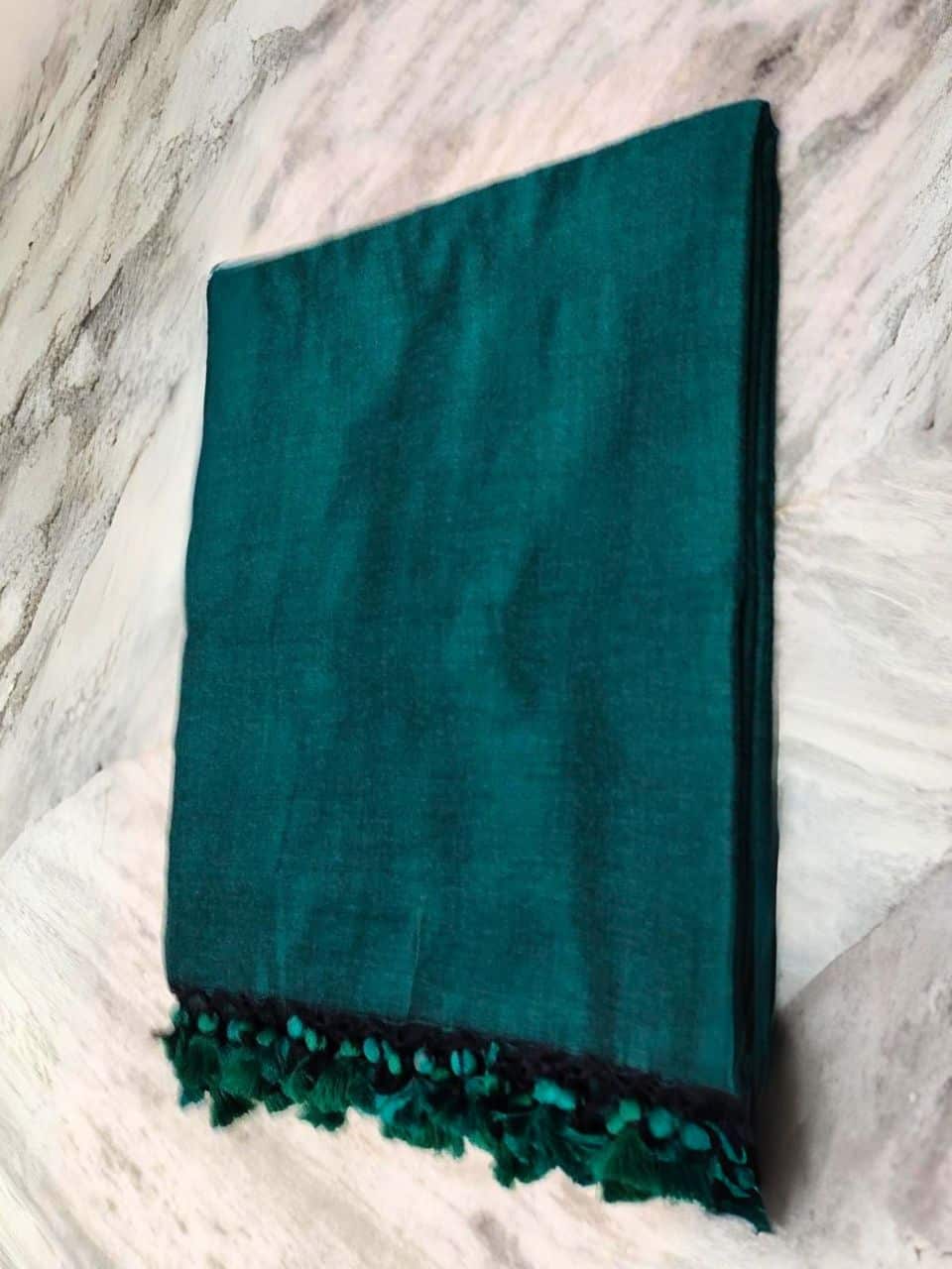 Deep Teal Black Plain Soft Cotton Saree With Running Blouse Piece